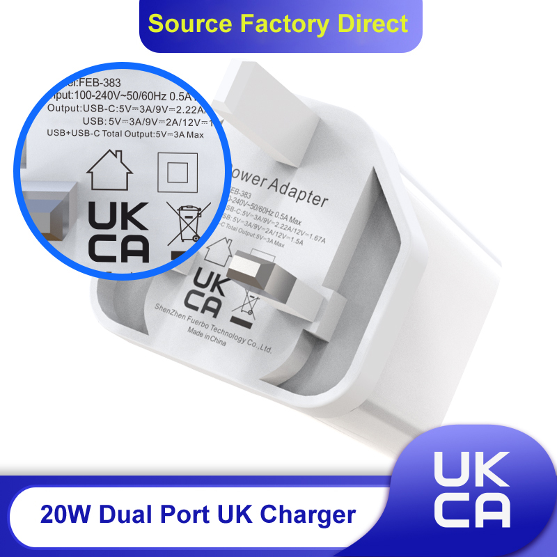 UK Spec 20W PD Fast Charger Dual Port UKCA Certified For iPhone14/13