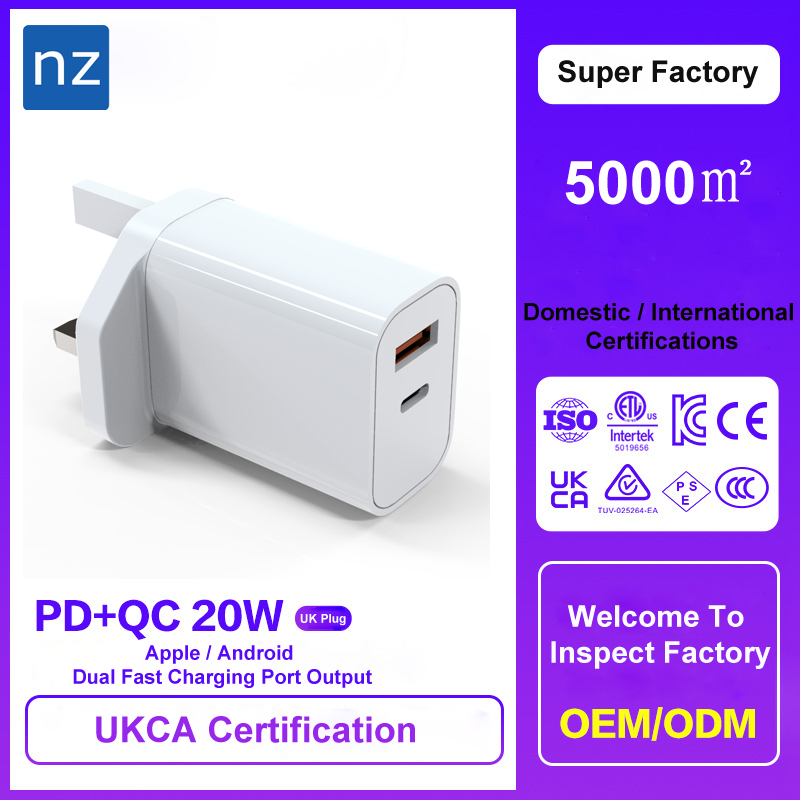 UK Spec 20W PD Fast Charger Dual Port UKCA Certified For iPhone14/13