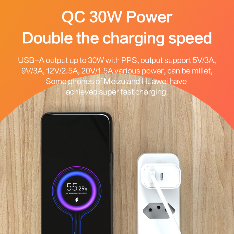 US Spec PD+QC GaN 30W Fast Charger Customised SAA Certified Dual Port QC 3.0