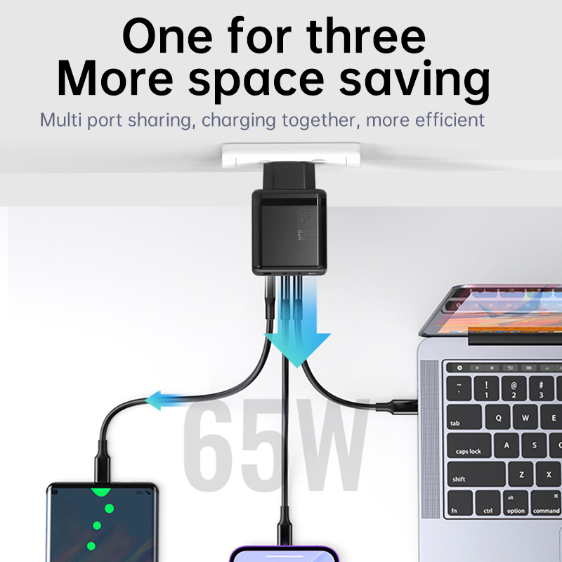 EU Spec 65W GaN Power Adapter Charger PSE Certification For Phone/Tablet/Notebook