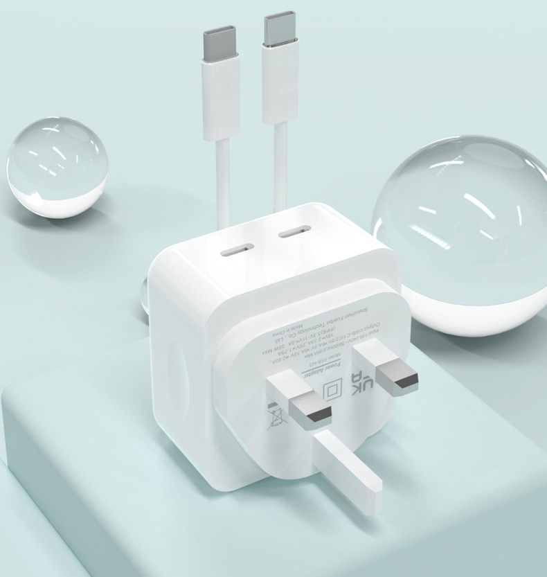 UK Spec Customised GaN C+C Dual PD 35W Fast Charger for Apple iPhone iPad Macbook