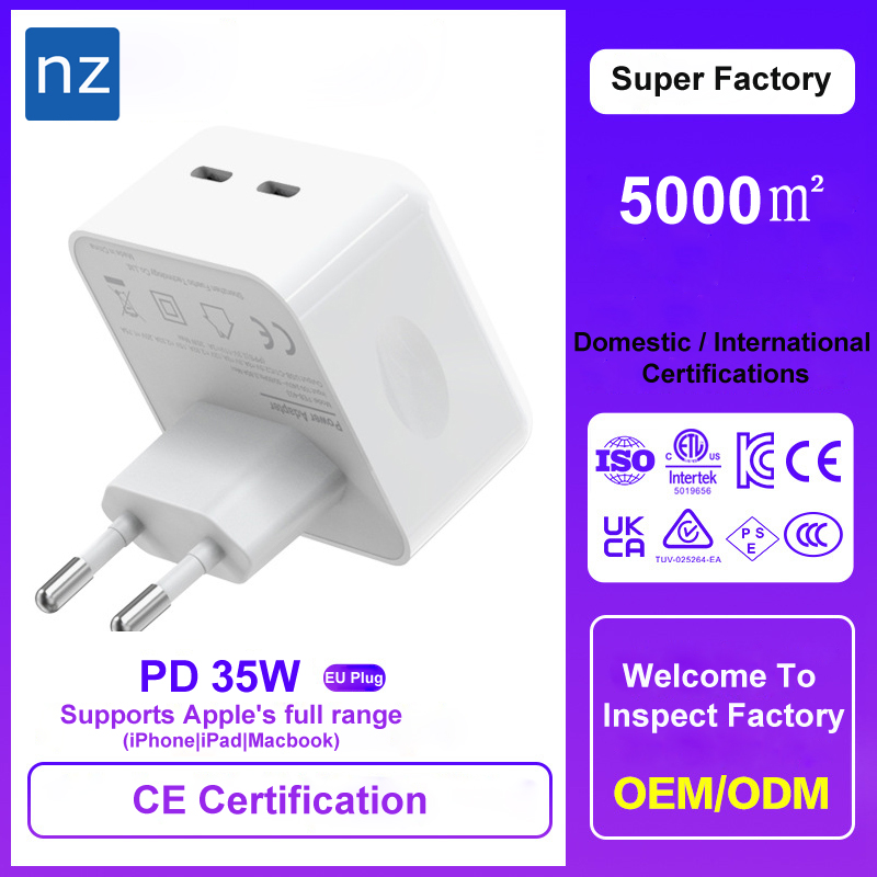 EU Spec Customised GaN C+C Dual PD 35W Fast Charger for Apple iPhone iPad Macbook