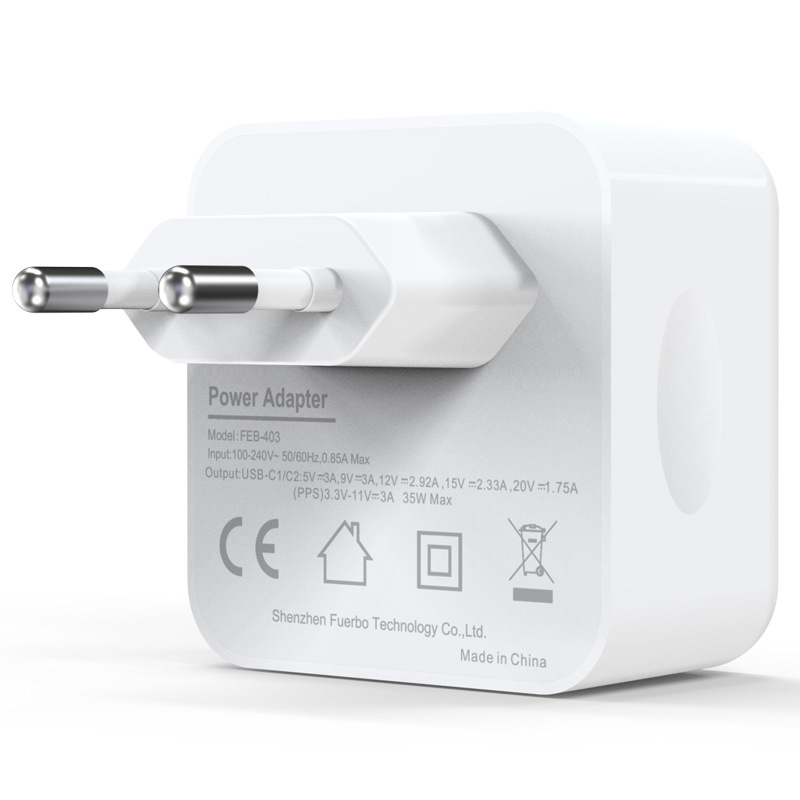 EU Spec Customised GaN C+C Dual PD 35W Fast Charger for Apple iPhone iPad Macbook