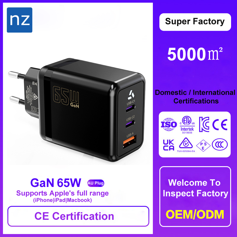 EU Spec 65W GaN Power Adapter Charger PSE Certification For Phone/Tablet/Notebook