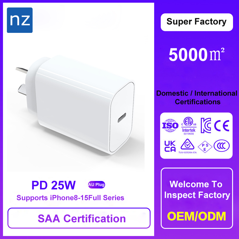 AU Spec SAA Certification PD 25W Type-C charger For Apple Huawei