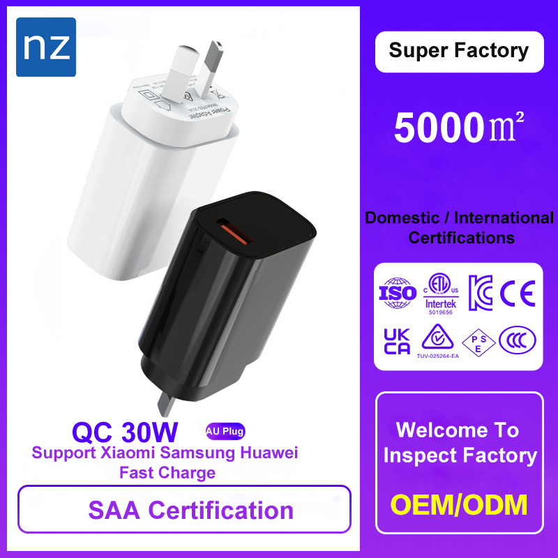 AU Spec QC3.0 30W GaN Fast Charger SAA Certified For Samsung Xiaomi Huawei