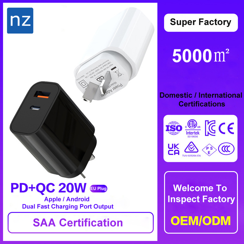 AU Spec PD 20W Fast Charger Customised SAA Certified Dual Port QC3.0 For Apple Sumsung