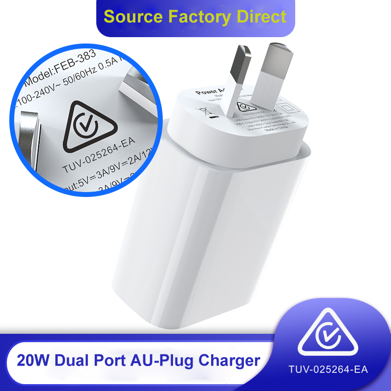 AU Spec PD 20W Fast Charger Customised SAA Certified Dual Port QC3.0 For Apple Sumsung