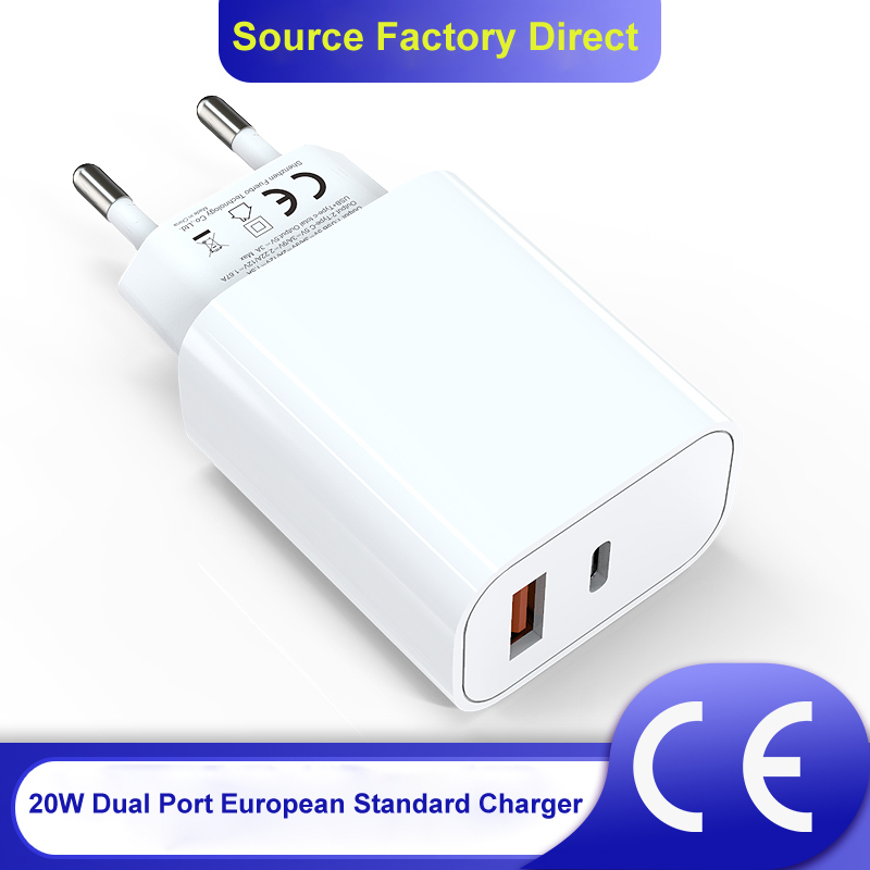 EU Spec QC3.0 20W PD Fast Charger Dual Port CE Certified For iPhone
